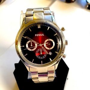 307) A VERY RARE FOSSIL # FS-4675 A MAROON STARBURST DIAL W TRIPLE SUB DIAL 100%